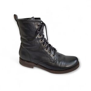 Frye Veronica Combat Boot Black Leather Lace-up Size 7